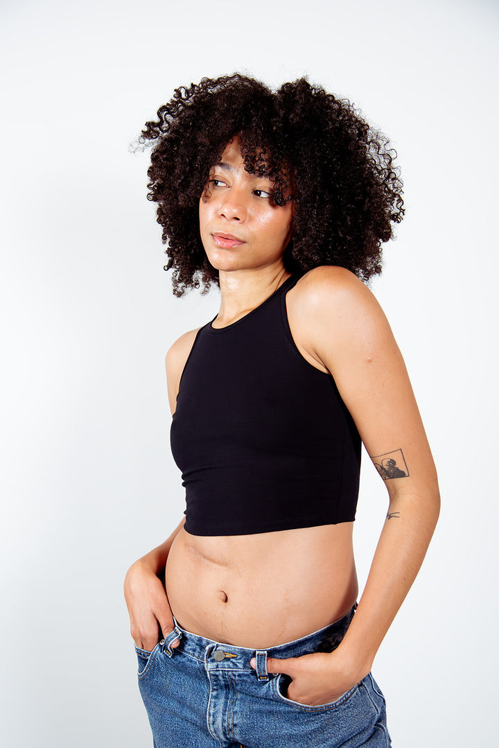 Iza Crop Vest Top in Black