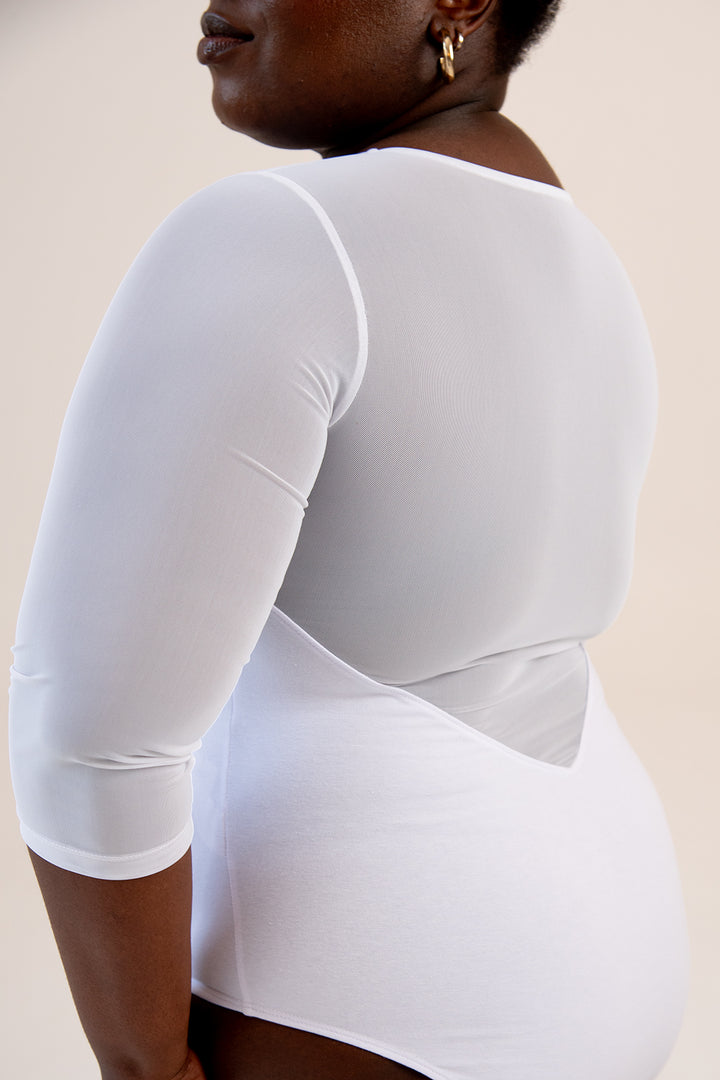 Kupu Bodysuit 3/4 Sleeved And Mesh In White