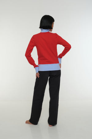 New Zip Jacket in red with pastel blue rib