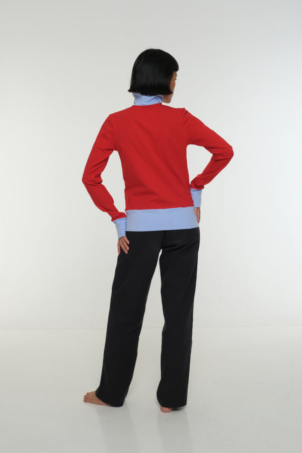 New Zip Jacket in red with pastel blue rib