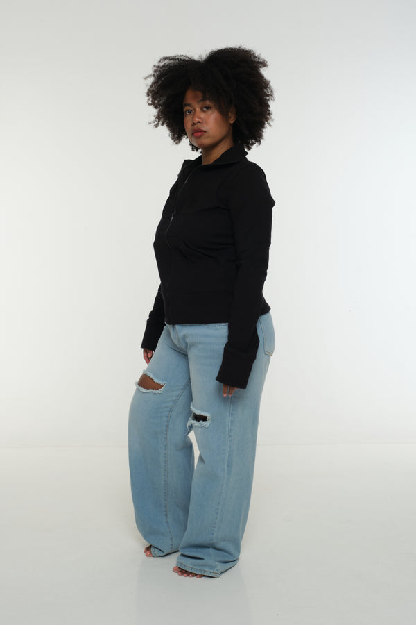 New Zip Jacketin Black and Black rib