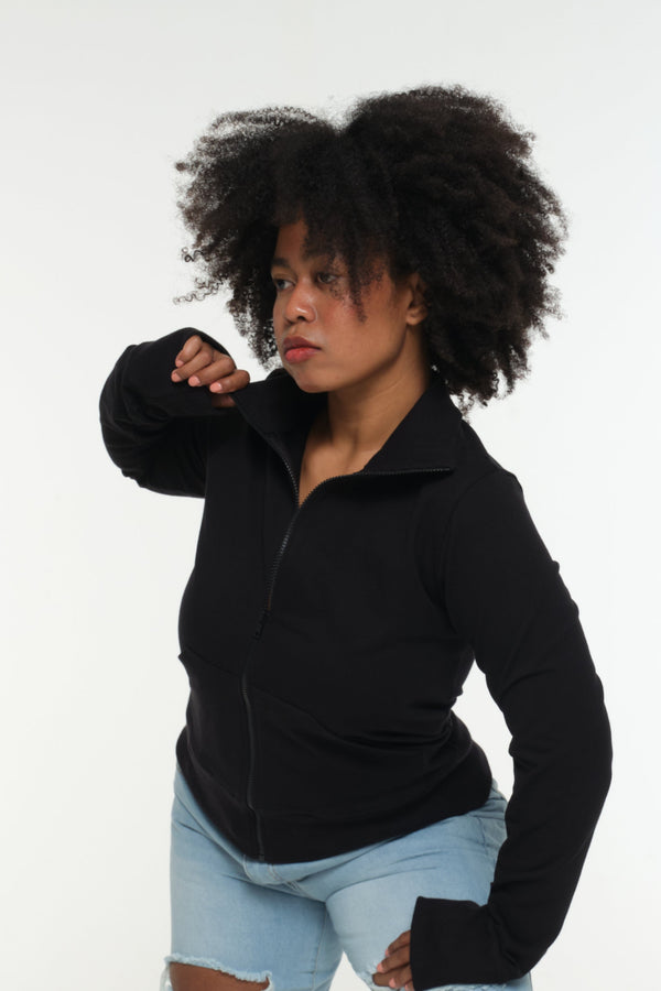 New Zip Jacketin Black and Black rib