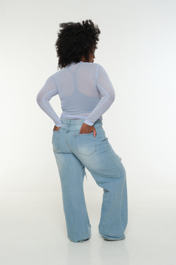 Mesh Top long sleeve in Sky
