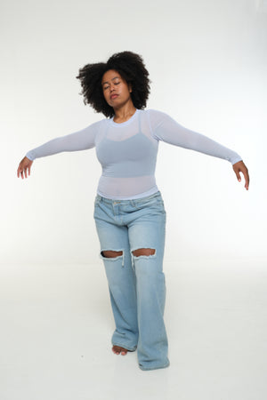Mesh Top long sleeve in Sky