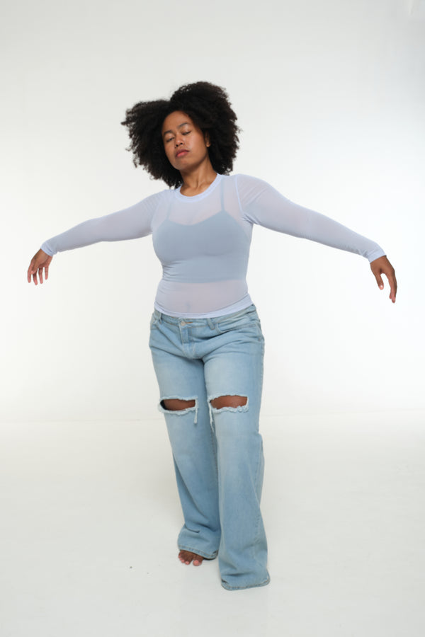 Mesh Top long sleeve in Sky