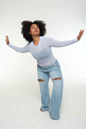Mesh Top long sleeve in Sky