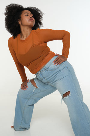 Mesh Top long sleeve in Pumpkin