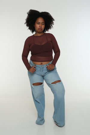 Mesh Top long sleeve in Pecan