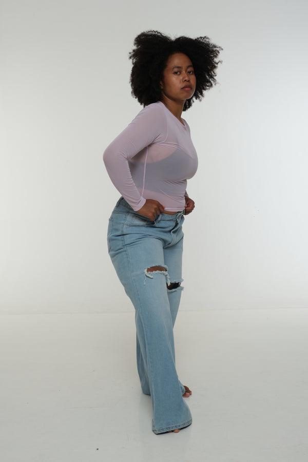 Mesh Top long sleeve in Lavender