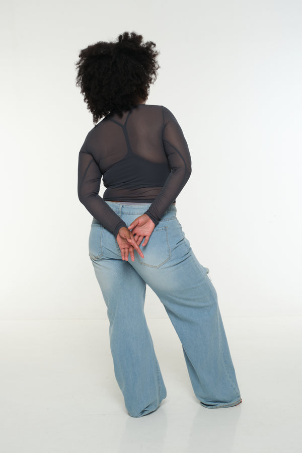 Mesh Top long sleeve in Forest