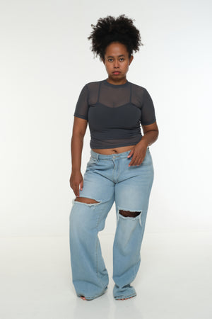 Mesh Top short sleeve in Forest