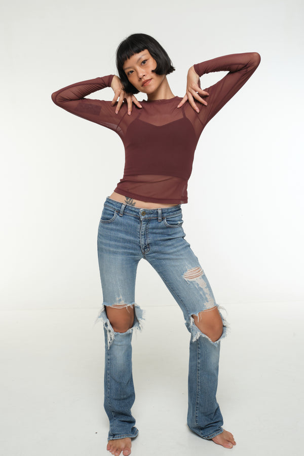 Mesh Top long sleeve in Pecan