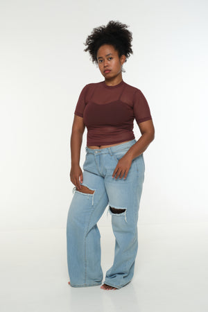 Mesh Top short sleeve in Pecan