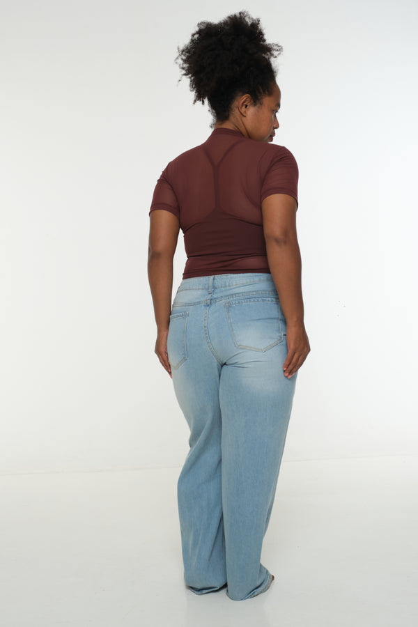 Mesh Top short sleeve in Pecan