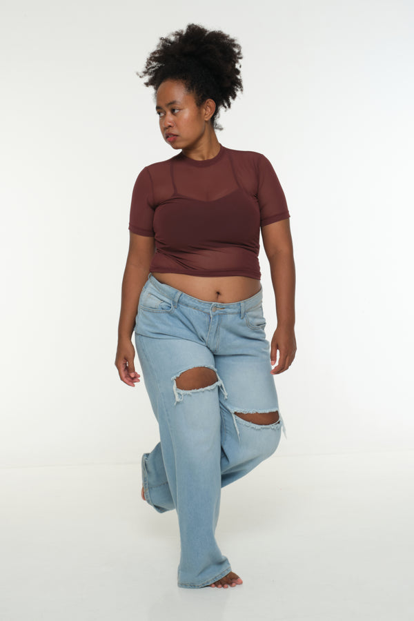 Mesh Top short sleeve in Pecan