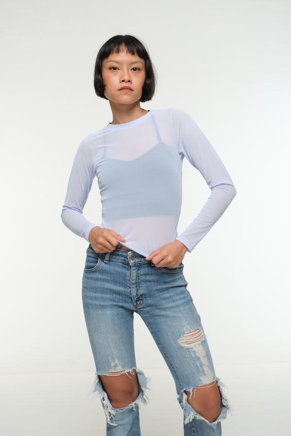Mesh Top long sleeve in Sky