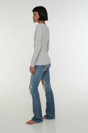 Soft Life Boat Neck Full Length Top in Ecovero in Grey Marl