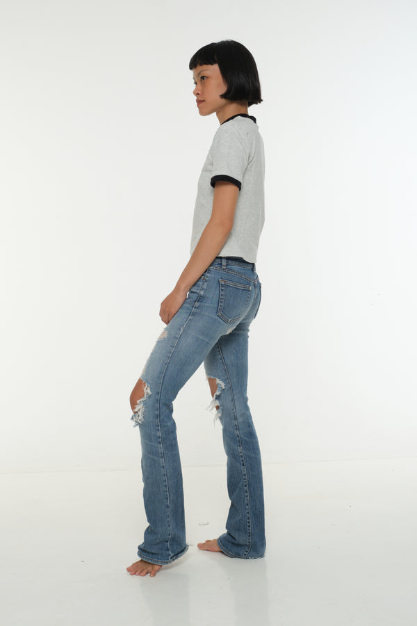 Soft Life Core Tee Mid Crop Ecovero i Top in Grey/ Marl and Black rib