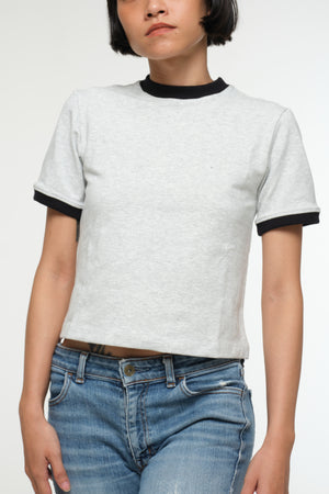 Soft Life Core Tee Mid Crop Ecovero i Top in Grey/ Marl and Black rib