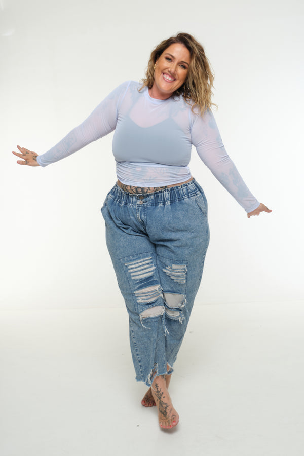 Mesh Top long sleeve in Sky