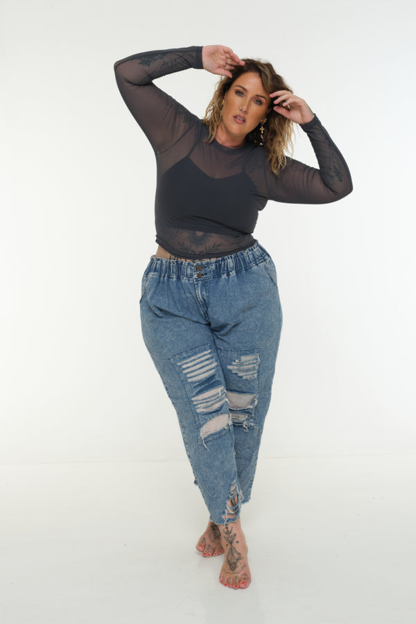 Mesh Top long sleeve in Forest