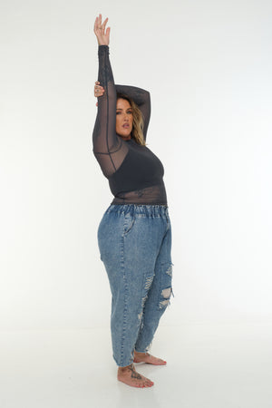 Mesh Top long sleeve in Forest