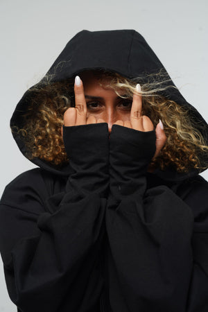 Oversized Balloon Hoodie with Zip in Black