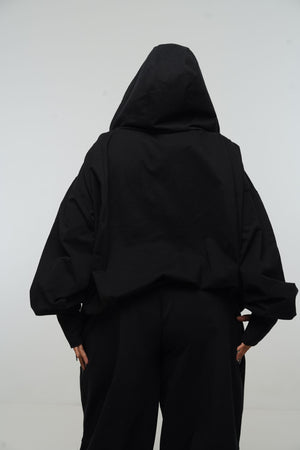 Oversized Balloon Hoodie with Zip in Black