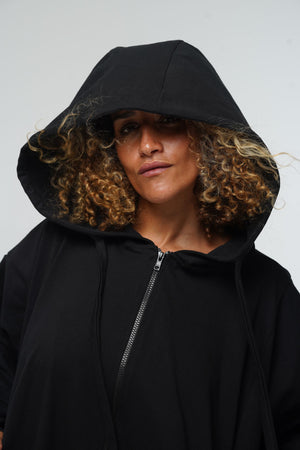 Oversized Balloon Hoodie with Zip in Black