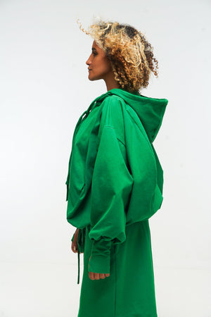 Oversized Balloon Hoodie with Zip in Grass Green