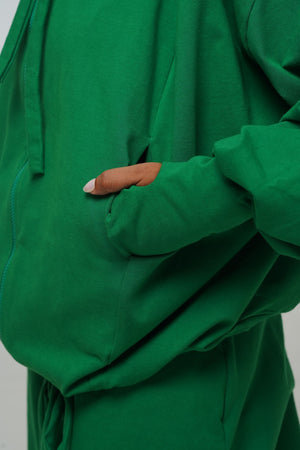 Oversized Balloon Hoodie with Zip in Grass Green