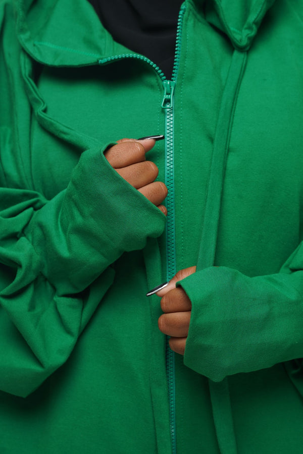 Oversized Balloon Hoodie with Zip in Grass Green