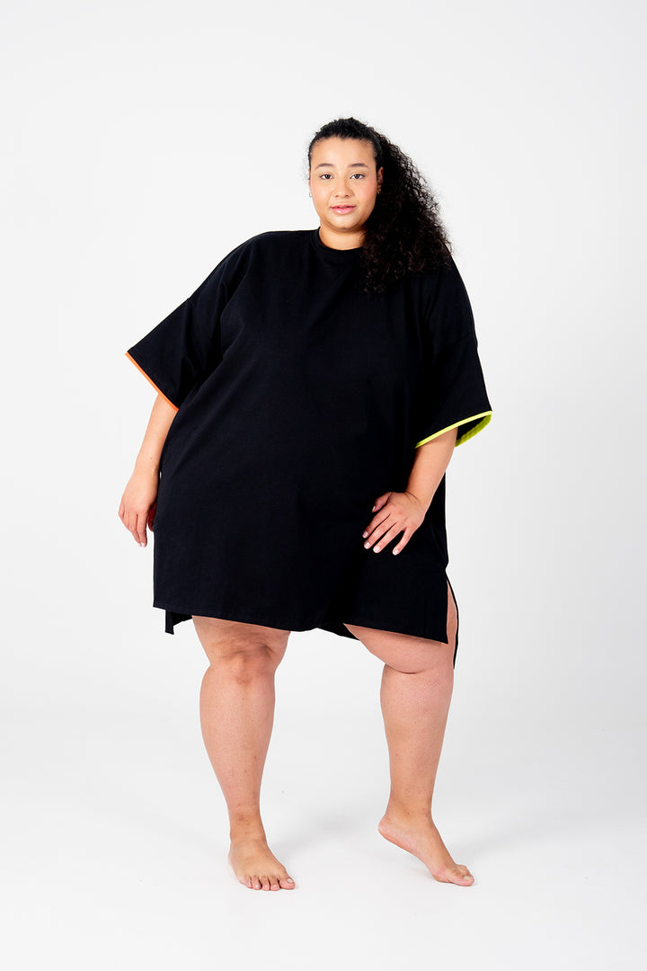 Oversized T-Shirt Dress in Black Flame and Lime