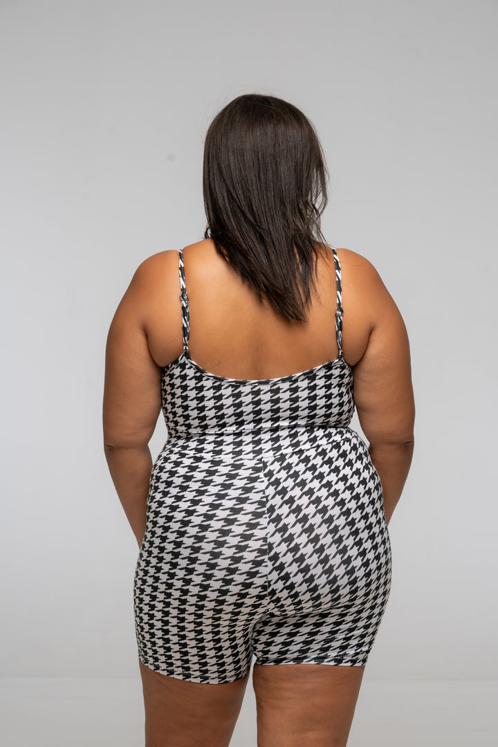 Scoop Vest Playsuit with pockets in Houndstooth Print