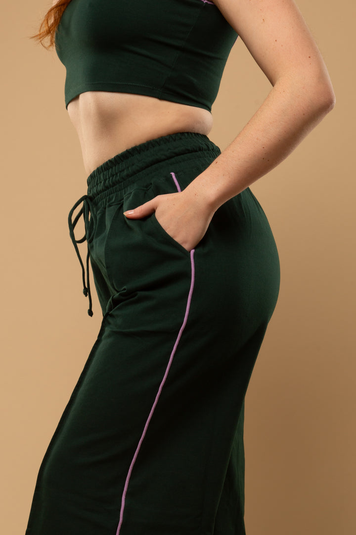 Trackie Trousers Wide Petite in Forest Green