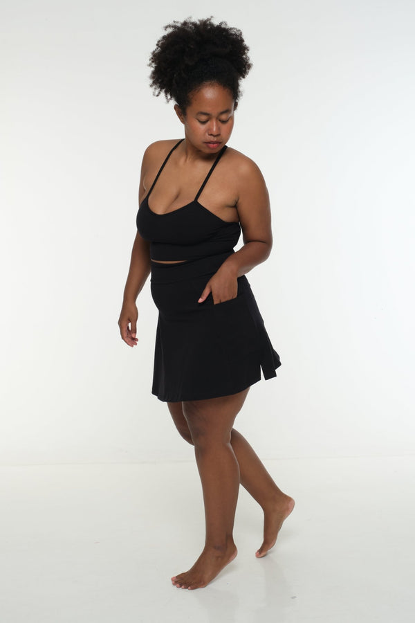 A-Line Mini Skirt with splits and pockets in Black - Manners London