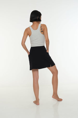 A-Line Mini Skirt with splits and pockets in Black - Manners London