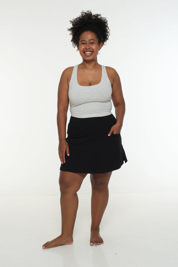 A-Line Mini Skirt with splits and pockets in Black - Manners London