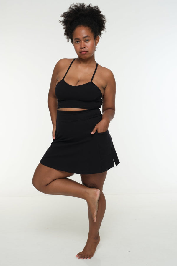A-Line Mini Skirt with splits and pockets in Black - Manners London