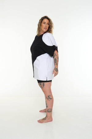 Abstract Oversized Sleeveless Tee in Black and White with POCKETS! - Manners London