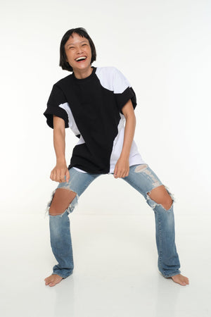 Abstract Oversized Sleeveless Tee in Black and White with POCKETS! - Manners London