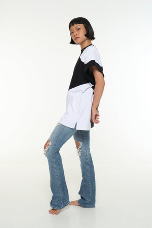 Abstract Oversized Sleeveless Tee in Black and White with POCKETS! - Manners London