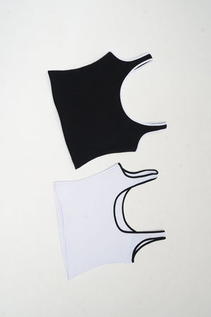 Api Crop Top in Black (White piping) / White (Black piping) 2 Pack - Manners London