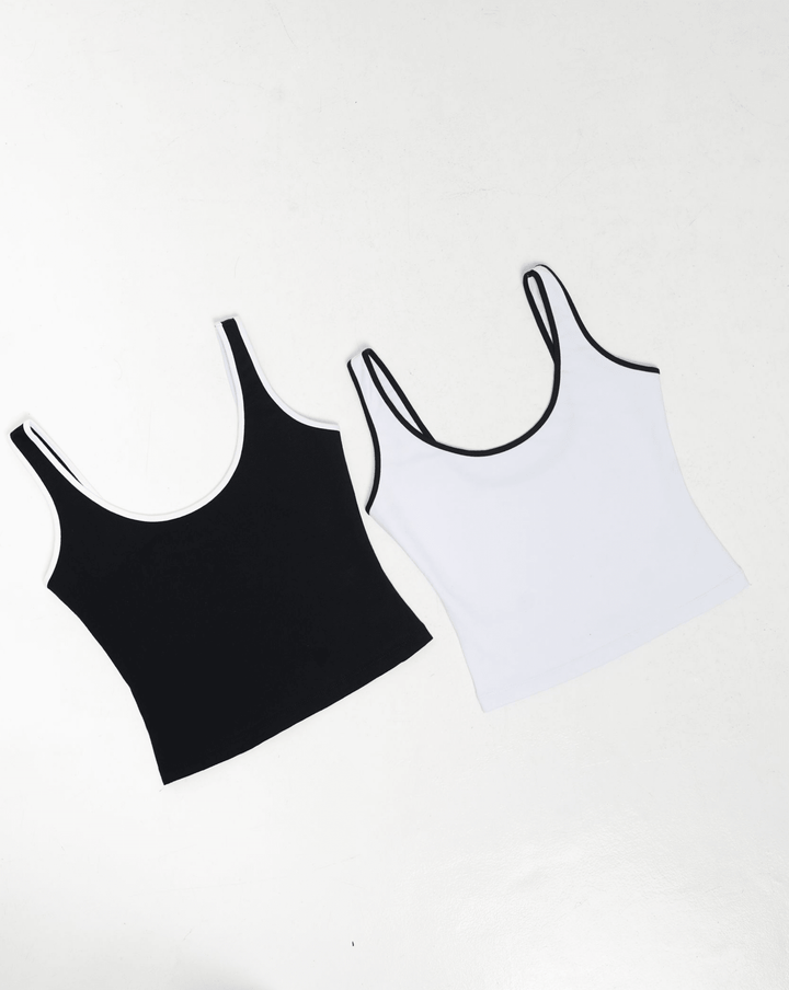 Api Crop Top in Black (White piping) / White (Black piping) 2 Pack - Manners London