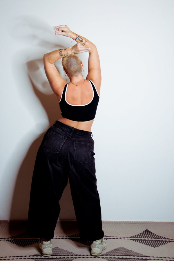 Api Crop Top in Black/White piping - Manners London