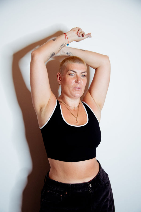 Api Crop Top in Black/White piping - Manners London