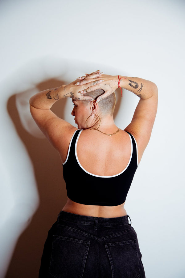 Api Crop Top in Black/White piping - Manners London