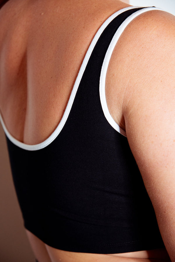 Api Crop Top in Black/White piping - Manners London