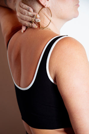 Api Crop Top in Black/White piping - Manners London