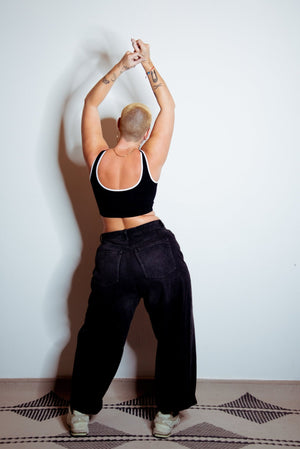 Api Crop Top in Black/White piping - Manners London